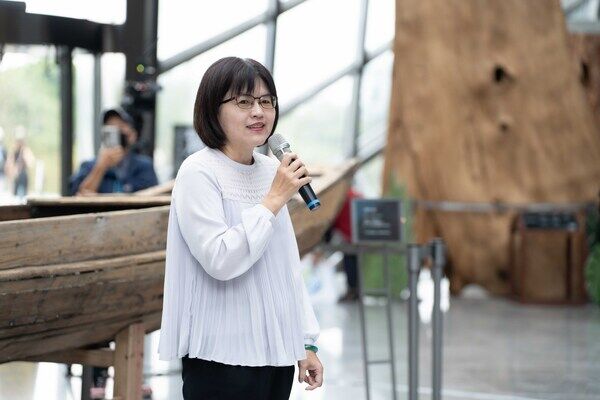 海洋委員會林麗英處長為蘭博修復傳統舟船與烏石港舊址試航儀式致詞